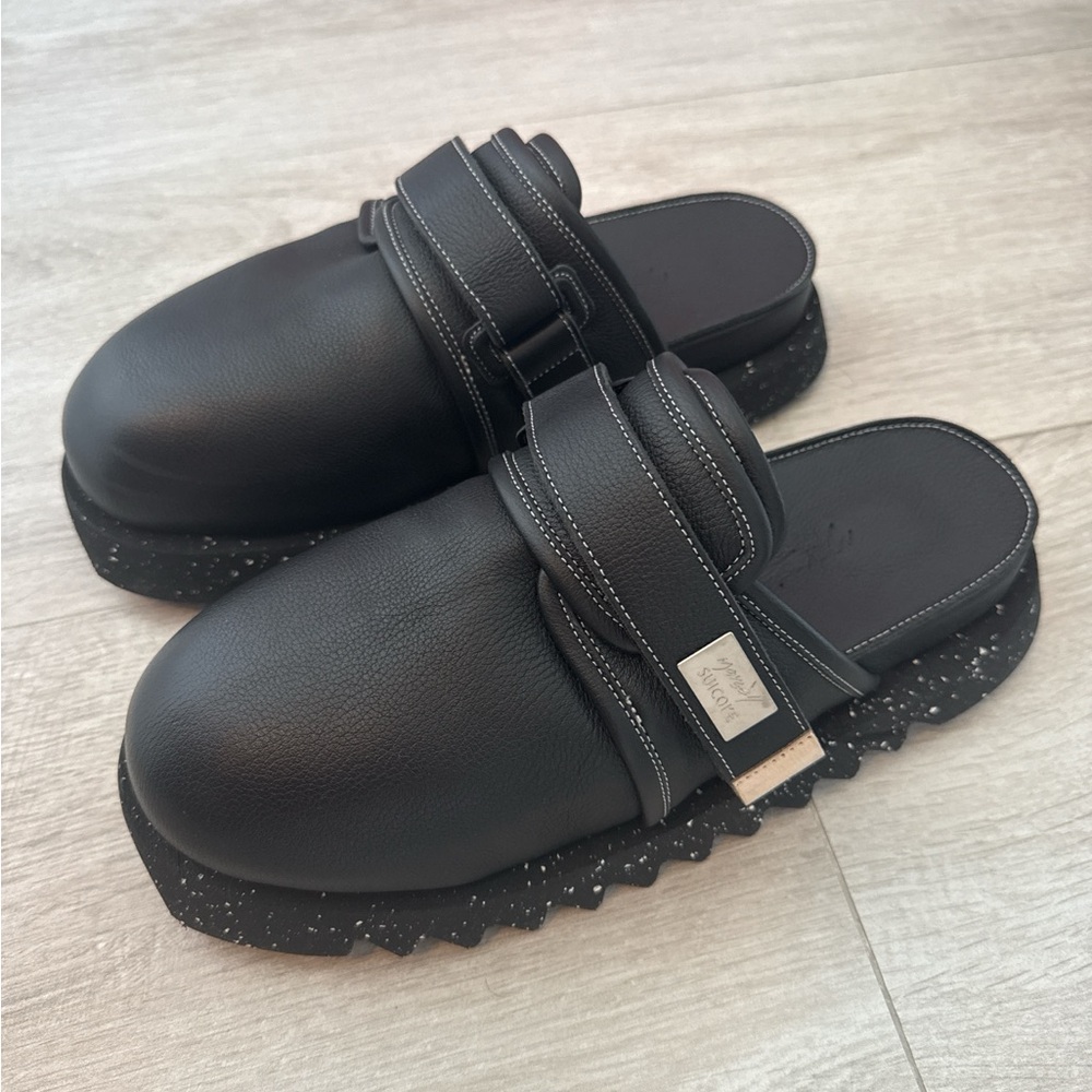 Black Slip-On Sandals with Textured Sole